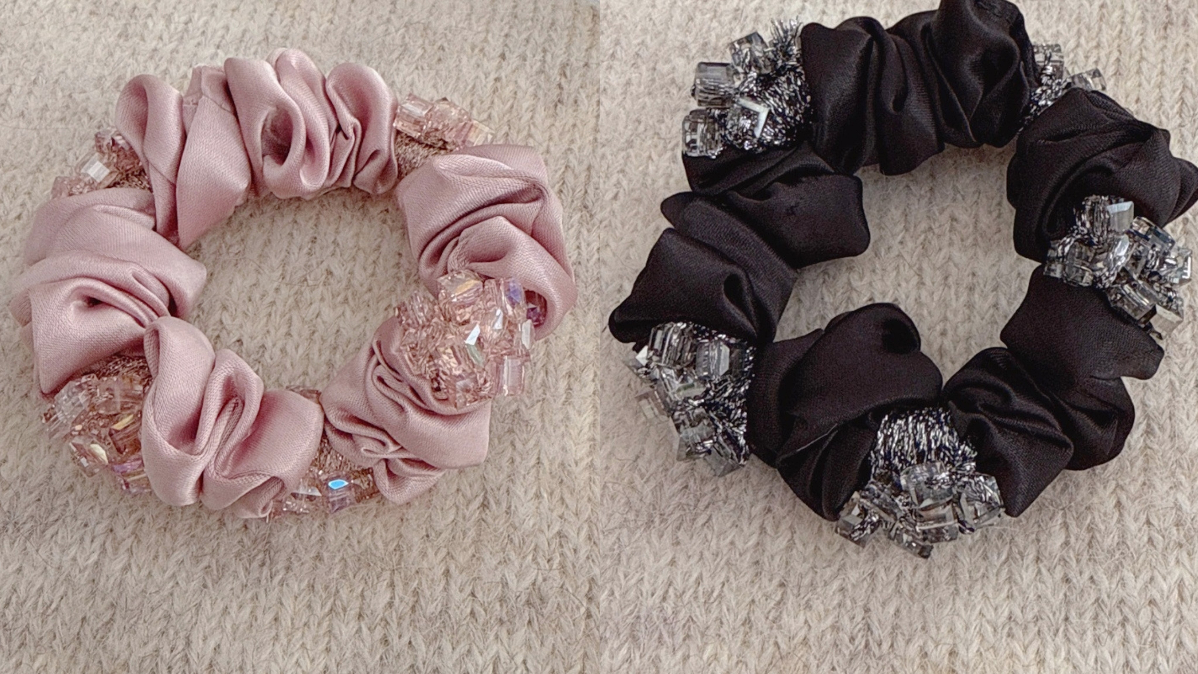 水晶缎面串珠大肠发圈头绳扎头发气质头花绑马尾发饰