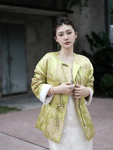 盛唐牡丹新中式 2023秋冬芙蓉翠鳥(niǎo)真絲單層夾棉外套拍下2480和2580