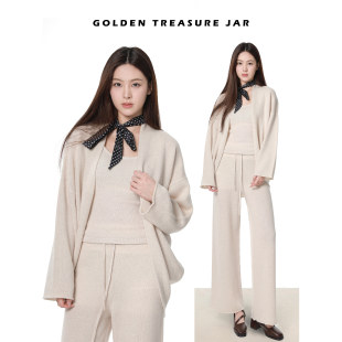 松弛感羊毛针织开衫 Jar 裤 子套装 Golden 女秋冬时尚 Treasure