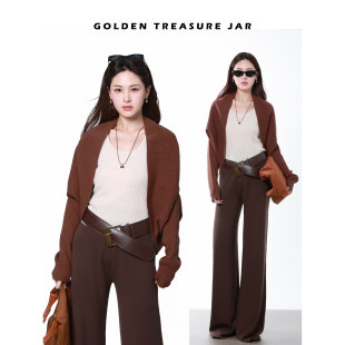 针织开衫 Golden 羊毛蝙蝠袖 Jar 女秋冬慵懒风棕色披肩 Treasure