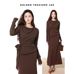 Treasure 半身裙套装 Jar 收腰上衣 羊毛针织两件套女时尚 Golden