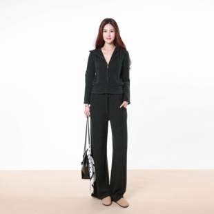 羊毛阔腿裤 Golden 通勤休闲纯色羊毛连帽针织衫 Jar Treasure