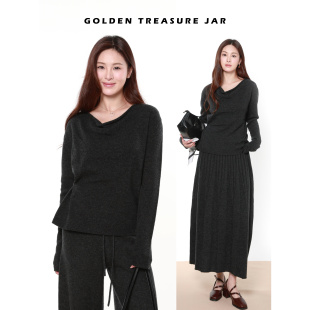 套装 Golden 设计感荡领羊毛针织两件套女秋冬时尚 Jar Treasure