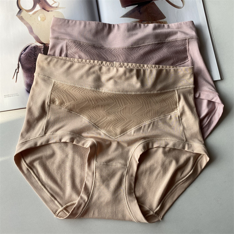 曼家舒适中高腰蕾丝拼接三角裤女士柔软全包臀高弹顺滑莫代尔内裤