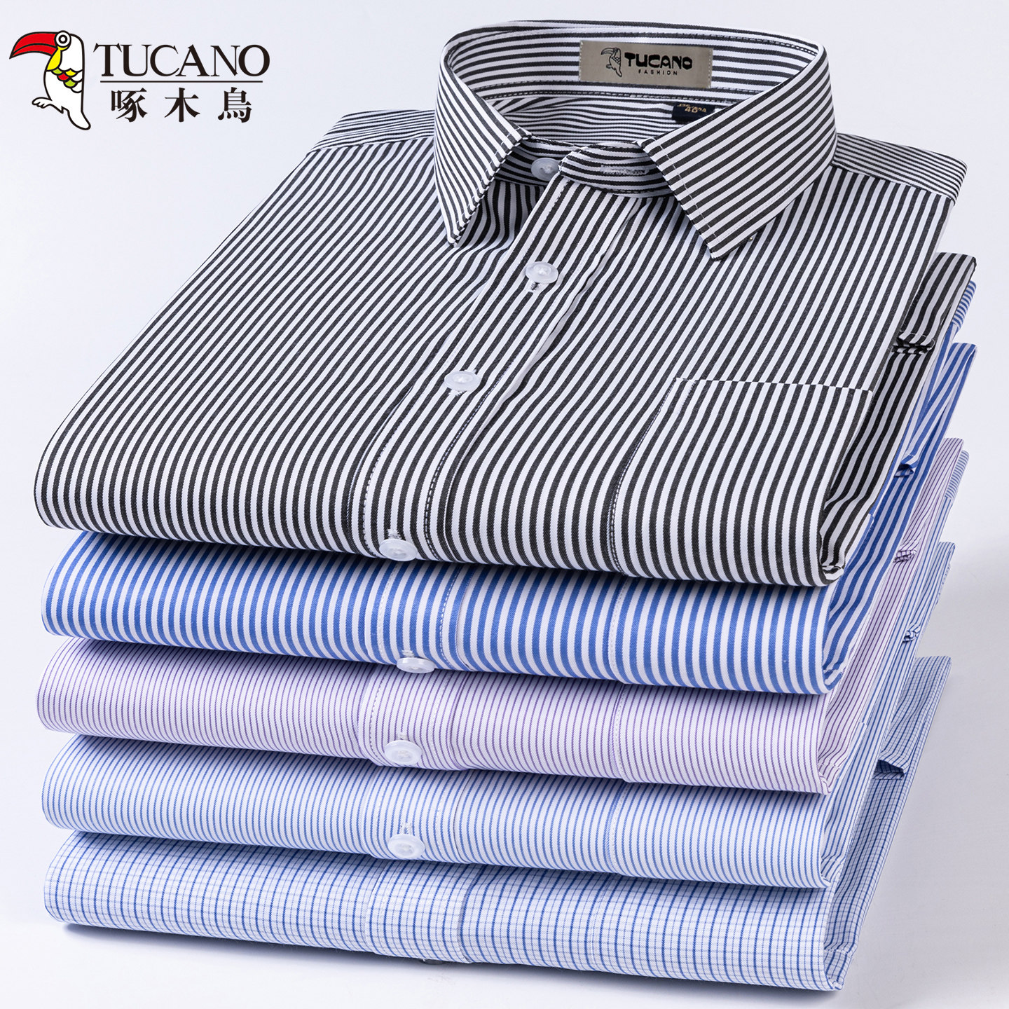 啄木鸟中年衬衣男士长袖夏季新款休闲薄款爷爷条纹宽松大码衬衫男