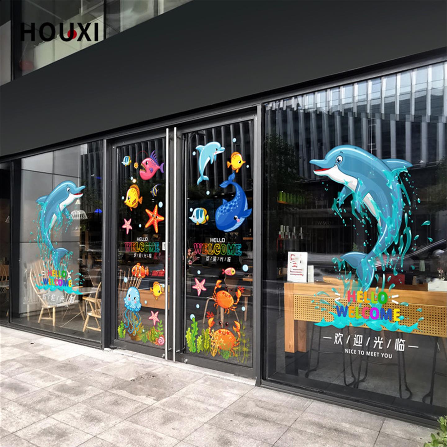 海洋主题防水墙贴装饰 适用于亲子餐厅与儿童乐园的玻璃贴纸