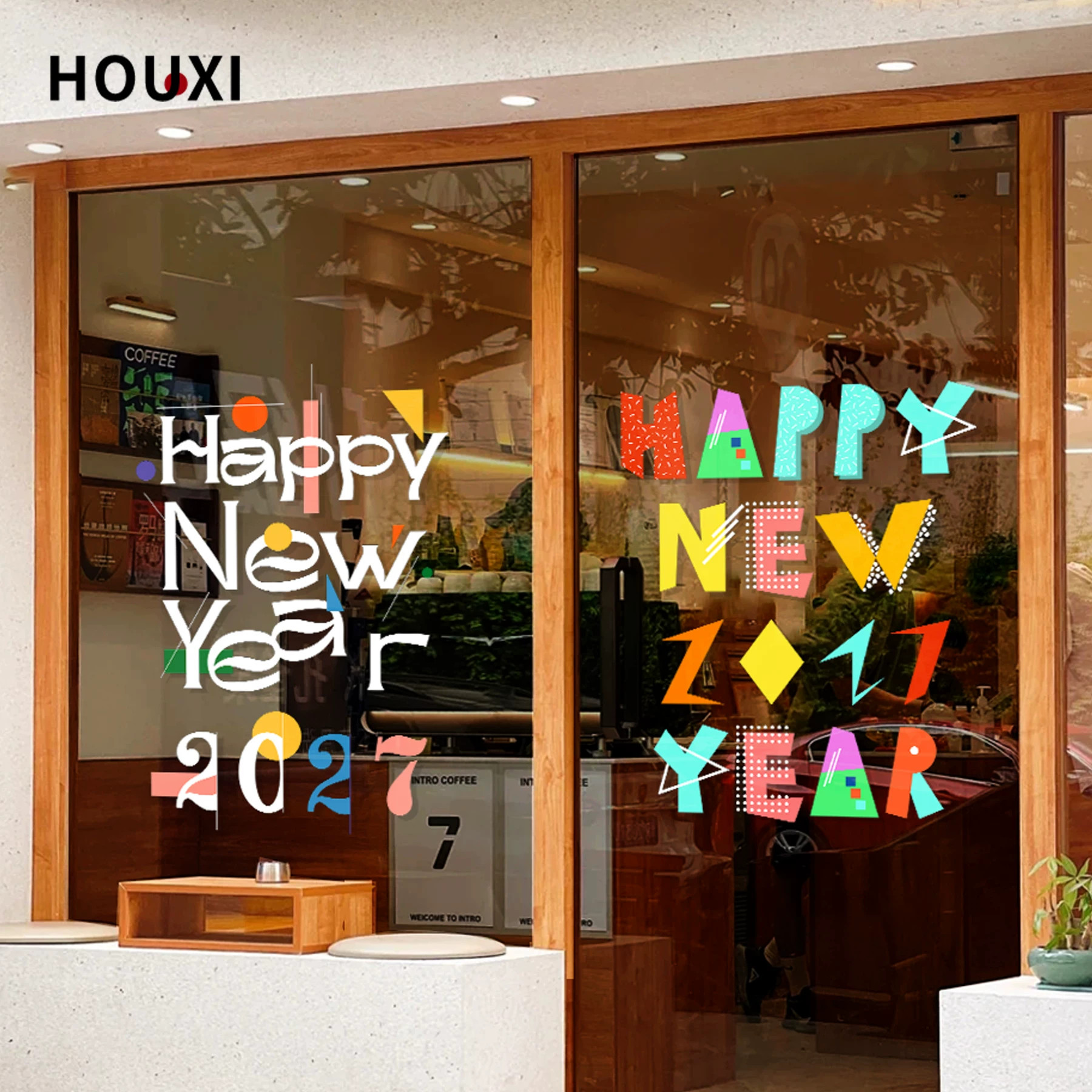 2027羊年新年窗花玻璃贴咖啡店