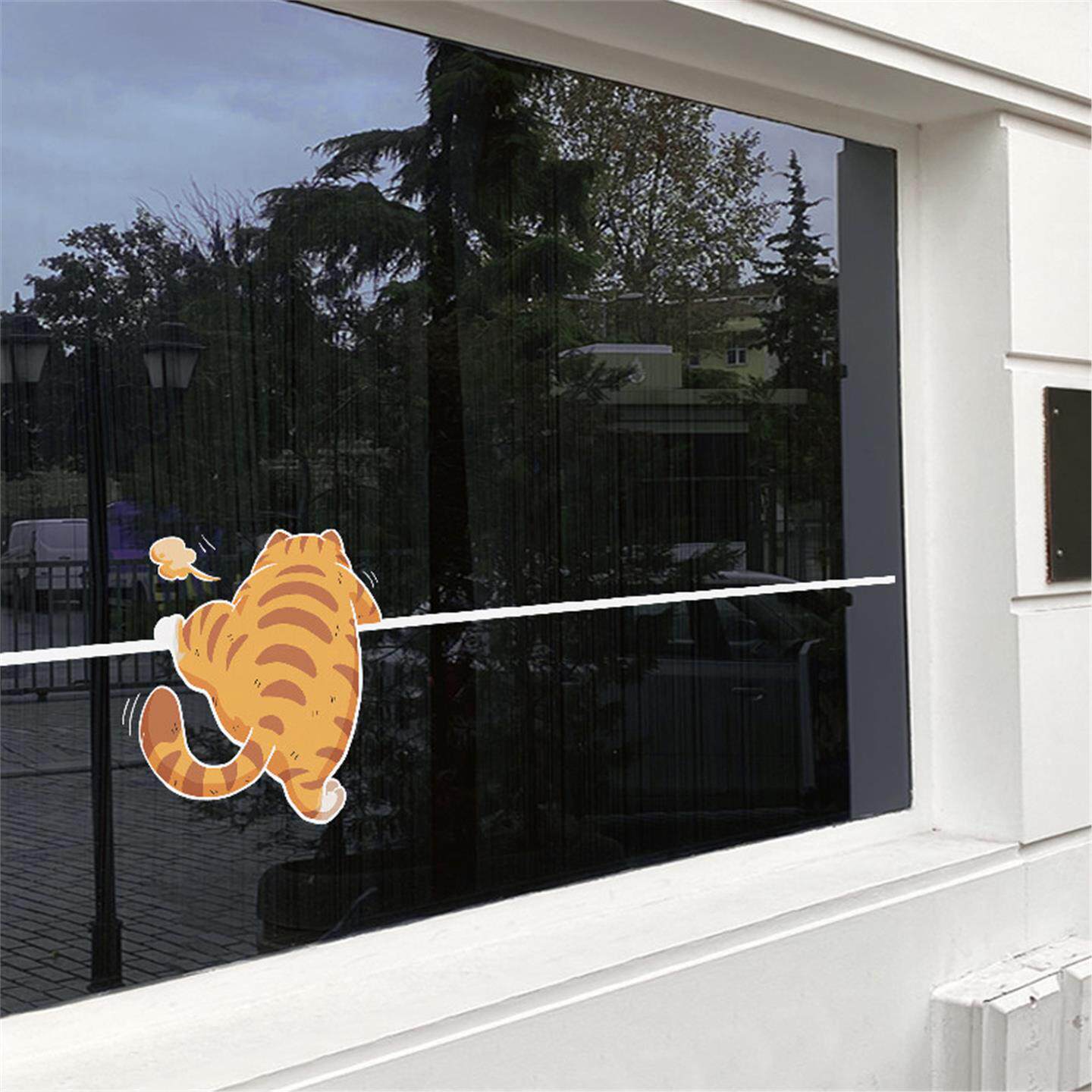 创意线条加菲猫腰线玻璃门贴膜装饰店铺提示防撞条卡通橱窗门贴画