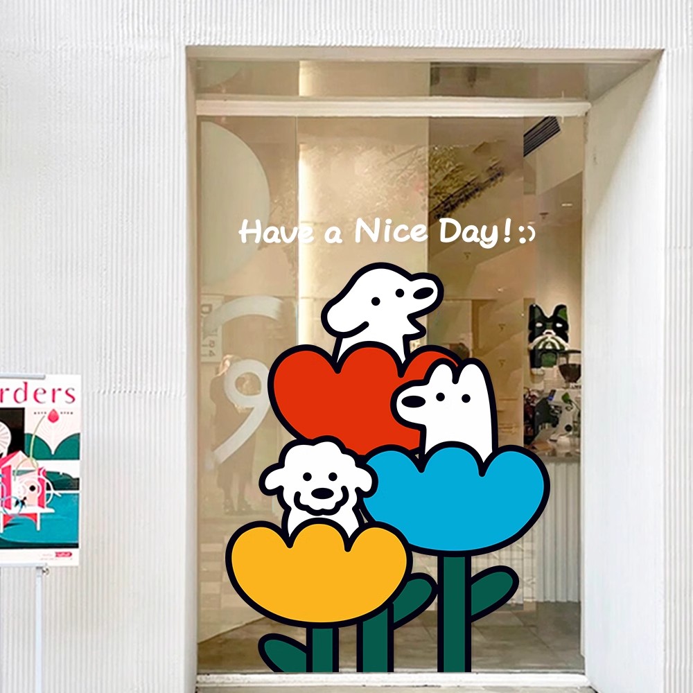 ins风墙贴玻璃装饰卡通网红童装店门窗静电小图案贴玄关冰箱贴画图片