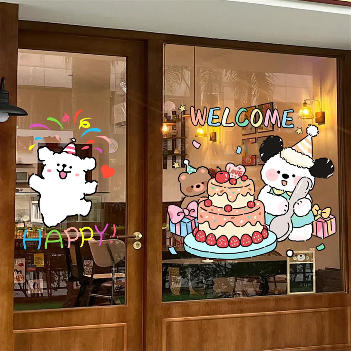 ins风网红店铺卡通可爱贴纸蛋糕面包奶茶甜品店玻璃门静电贴门贴