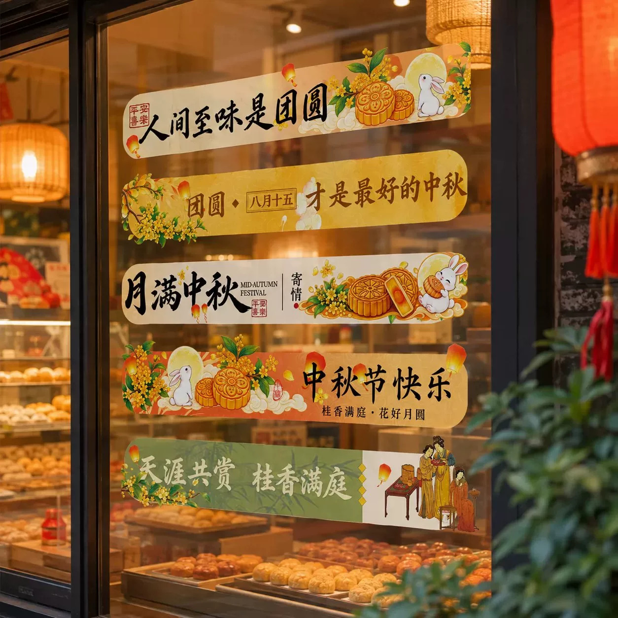 中秋节静电玻璃橱窗门贴
