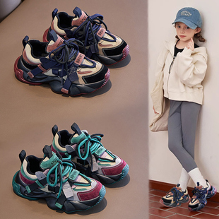 女童鞋子儿童运动鞋2025秋冬新款老爹鞋加绒中大童二棉女孩跑步鞋