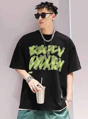 潮牌创意高级感印花短袖男士T恤