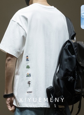 32支三本针精梳纯棉t恤短袖男刺绣2026夏季新款男士宽松大码半袖