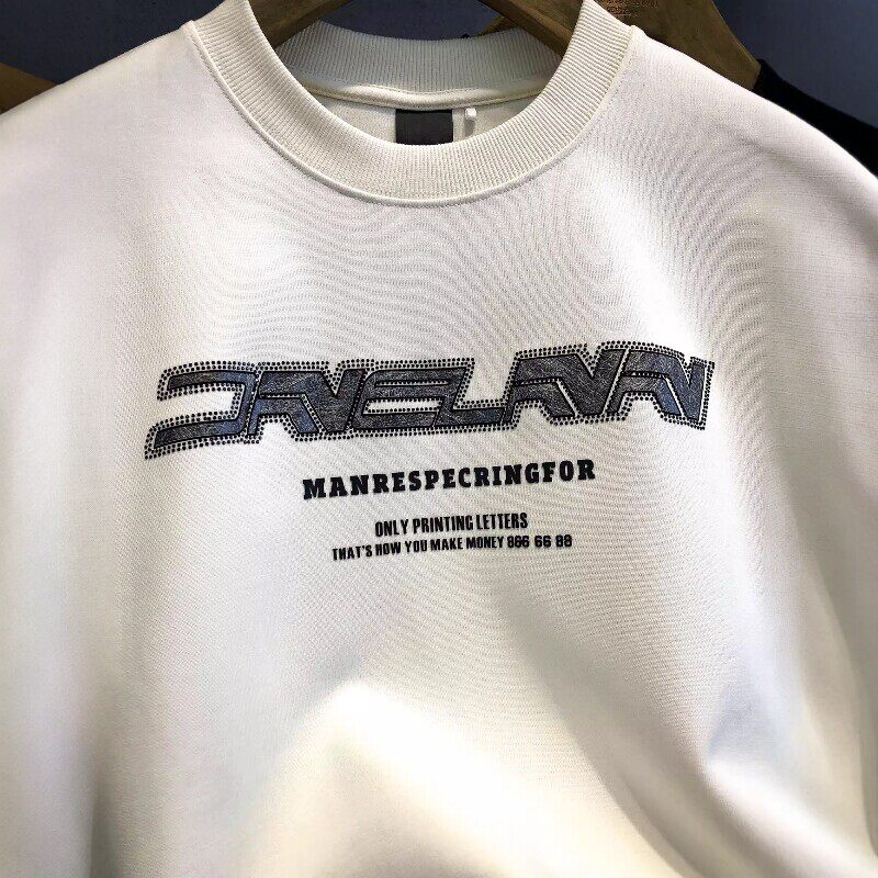 黑钛金属拉丝字母300g重磅短袖T恤男士2026新款美式复古半袖体恤