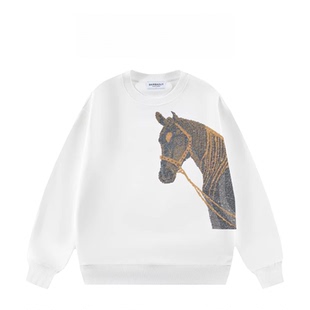 马年新春潮牌高奢满钻3D立体骏马卫衣轻奢时尚百搭痞帅长袖上衣男