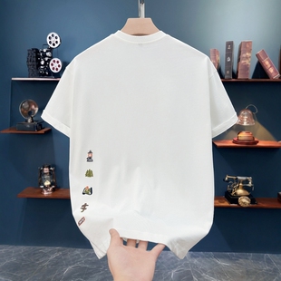 纯棉重磅短袖白T恤男刺绣2025夏季新款男士国潮宽松大码男生半袖