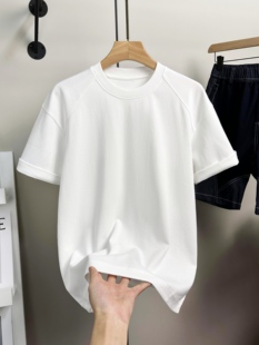 解构设计感纯棉白色T恤男短袖2025夏季圆领半袖体恤休闲宽松上衣