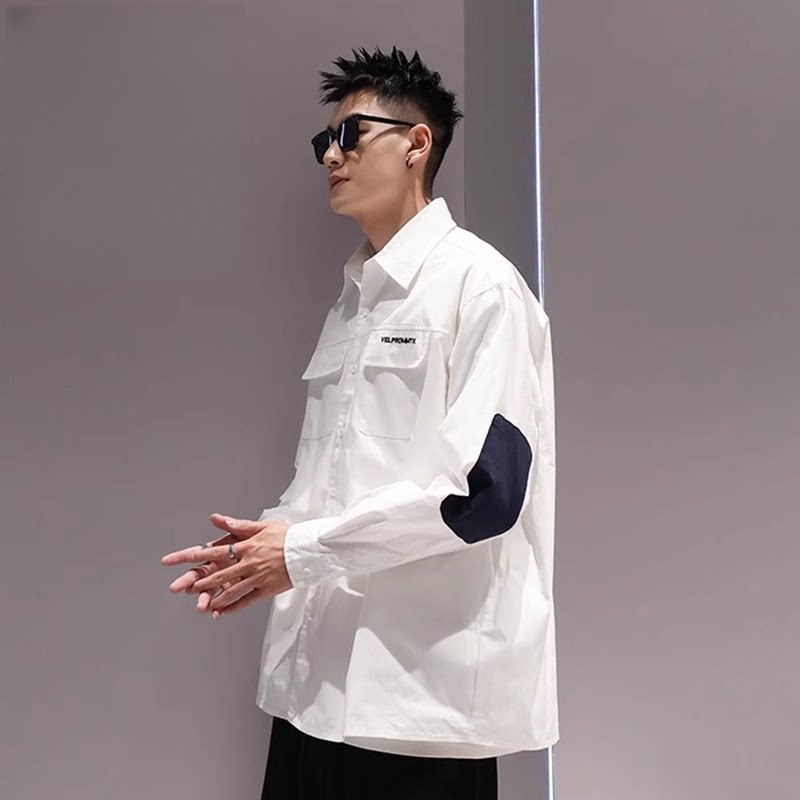 刺绣拼色长袖衬衫男士2025秋季