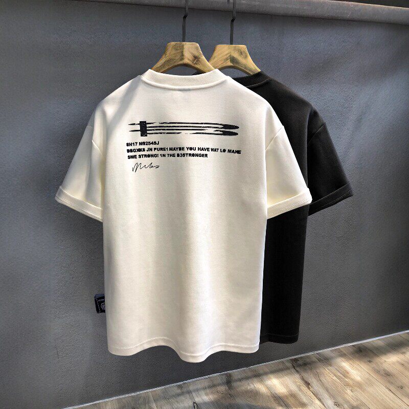 黑色高端字母纯棉夏季短袖T恤男士2026新款宽松美式半袖体恤男