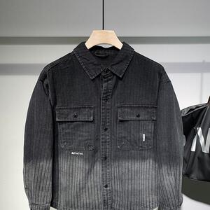 VARSRUSA复古做旧渐变色衬衫型牛仔外套男秋季青年宽松休闲夹克潮