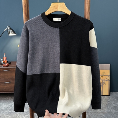 2025冬季新款潮牌休闲撞色毛衣男