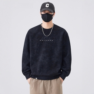 美式圆领卫衣2025新款潮流春秋季长袖潮宽松钢印扎染休闲男士上衣