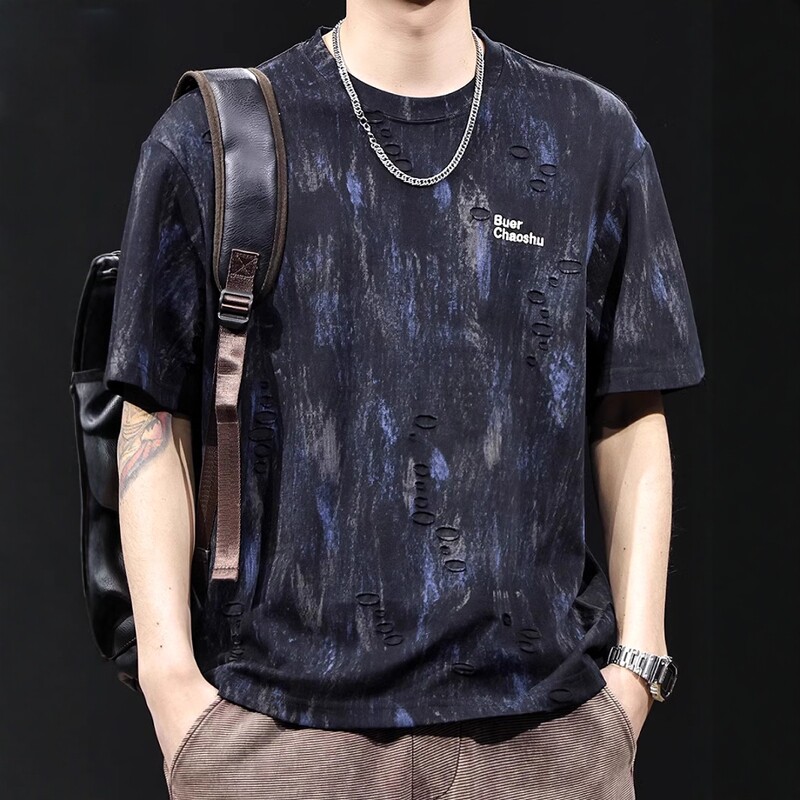 重磅提花潮牌短袖t恤男士夏季2026新款大码高端衣服美式上衣体恤