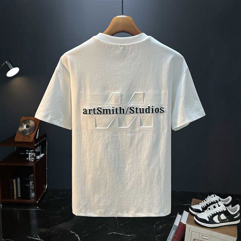 打底大码印花T恤男白色潮流休闲短袖体恤衫宽松纯棉2026男款上衣