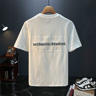 打底大码印花T恤男白色潮流休闲短袖体恤衫宽松纯棉2026男款上衣