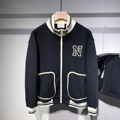 秋冬季潮牌拼接条纹立领外套男士