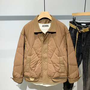 冬季日系加厚保暖翻领90羽绒服男辑格潮牌美式复古拼色羽绒衣外套