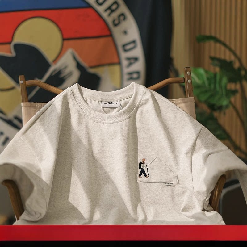 特琳露夏季新款日系刺绣短袖T恤上衣男休闲宽松纯棉半袖圆领tee