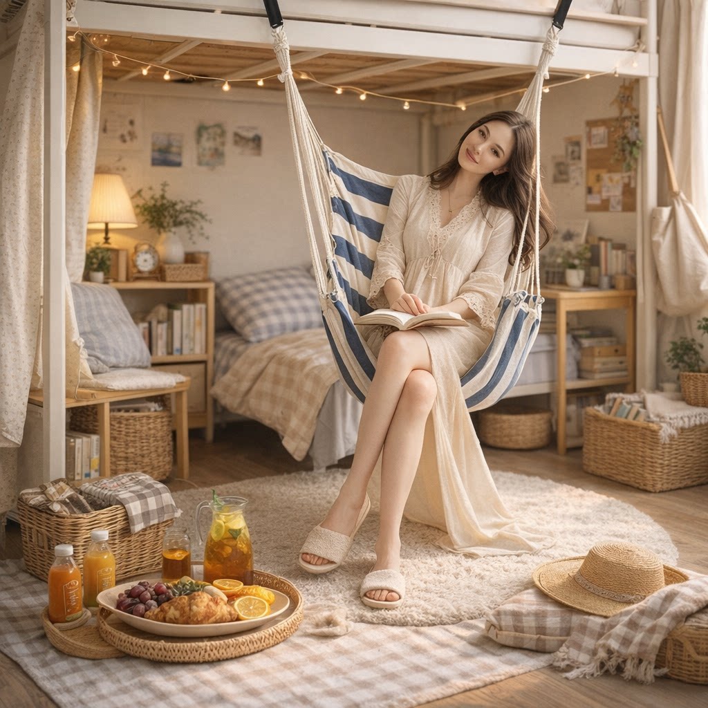 单人吊椅宿舍加厚帆布秋千学生寝室内阳台儿童摇篮椅宠物猫狗吊床