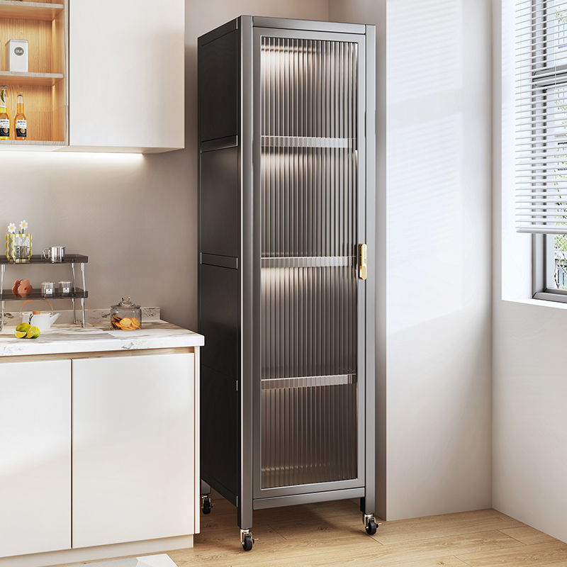 厨房收纳柜落地多层夹缝储物柜子带柜门锅具放锅多功能窄款置物架