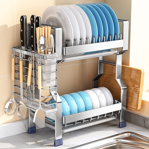 勒克窄小型304不锈钢碗碟架