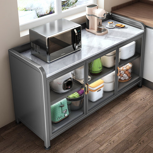 微波炉餐边柜岩板台面厨房置物架落地多层收纳多功能烤箱储物柜