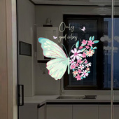 唯美蝴蝶厨房防撞玻璃贴纸小心玻璃浴室防水静电玻璃贴膜双面同色