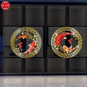 中式 复古玻璃门防撞贴纸店铺橱窗锦鲤窗花中国风福字贴装 饰静电贴