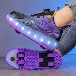 儿童溜冰飞带刹车运动爆走鞋 暴走鞋 女童四轮隐形可收缩男童轮滑鞋