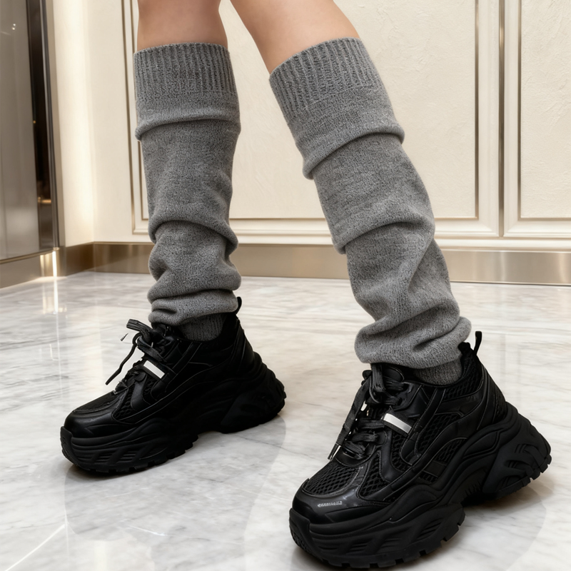 日系大象袜泡泡袜子女秋冬针织保暖显瘦奶白腿套jk堆堆袜喇叭袜套