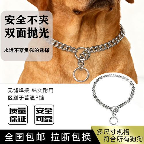 防爆304不锈钢P链项圈训犬遛狗金属扁平适合中大型犬狗脖子项圈