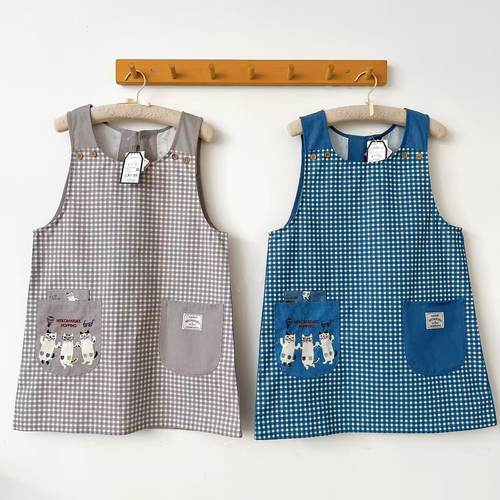 日本Kusuguru正品刺绣猫咪围裙家务防油防污布艺卡通花艺烘焙500