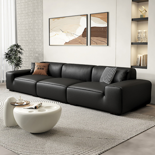 极简黑色轻奢网红沙发 大黑牛沙发客厅简约现代小户型真皮沙发意式