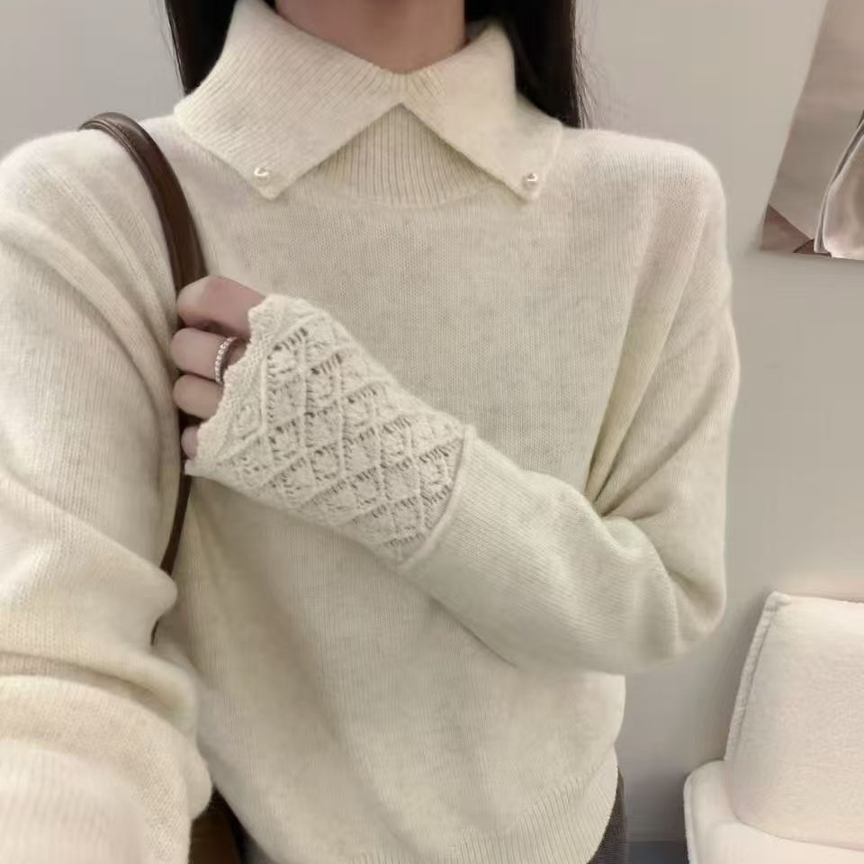 翻领套头毛衣女冬季新款设计感