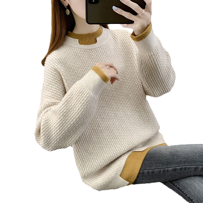 半高领假两件毛衣女宽松