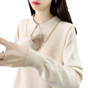 2025秋季新款针织衫女士宽松甜美打底毛衣娃娃领小香风上衣女薄款