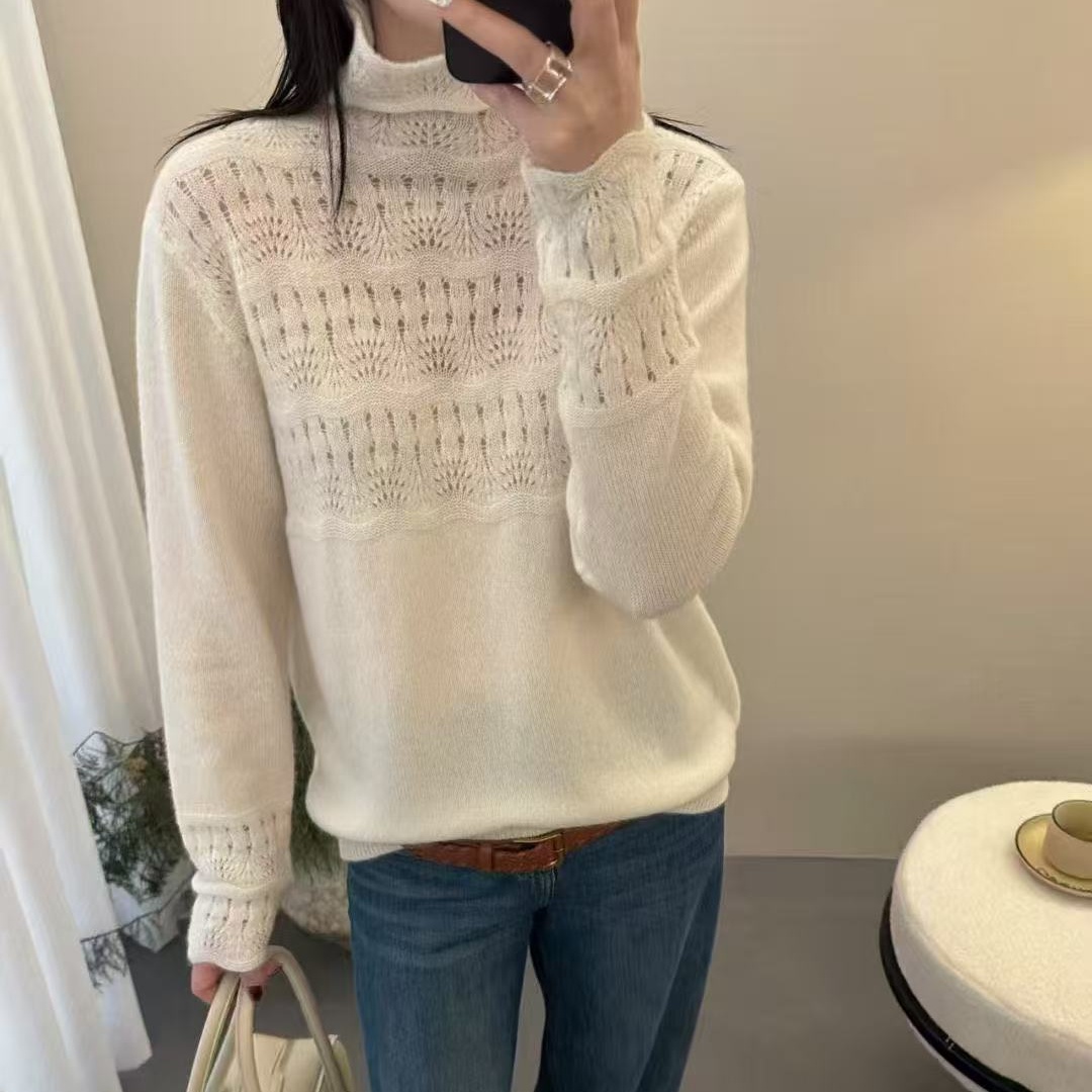 堆堆领镂空高领羊毛针织衫欧洲站