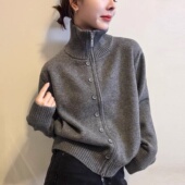 欧货宽松毛衣外套女 新款 复古高领针织开衫 女设计感百搭2025秋冬季