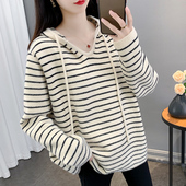 条纹连帽针织衫 不起球软糯毛衣外套女2025新款 秋冬季 宽松上衣加厚